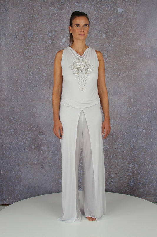 embroidery white jumpsuit yoga