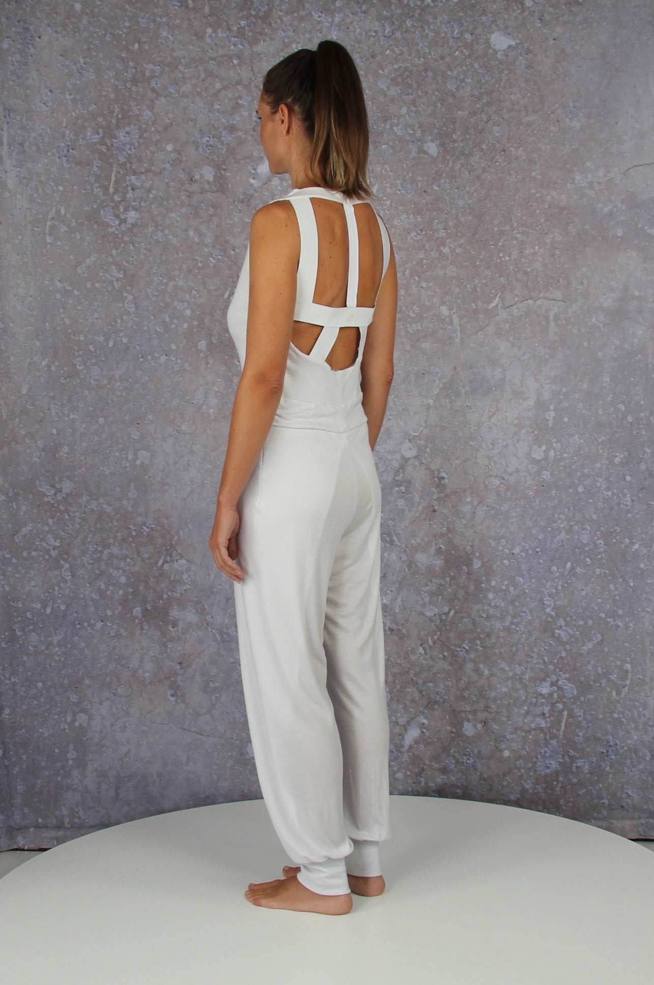 Breezy jumpsuit with waterfall collar