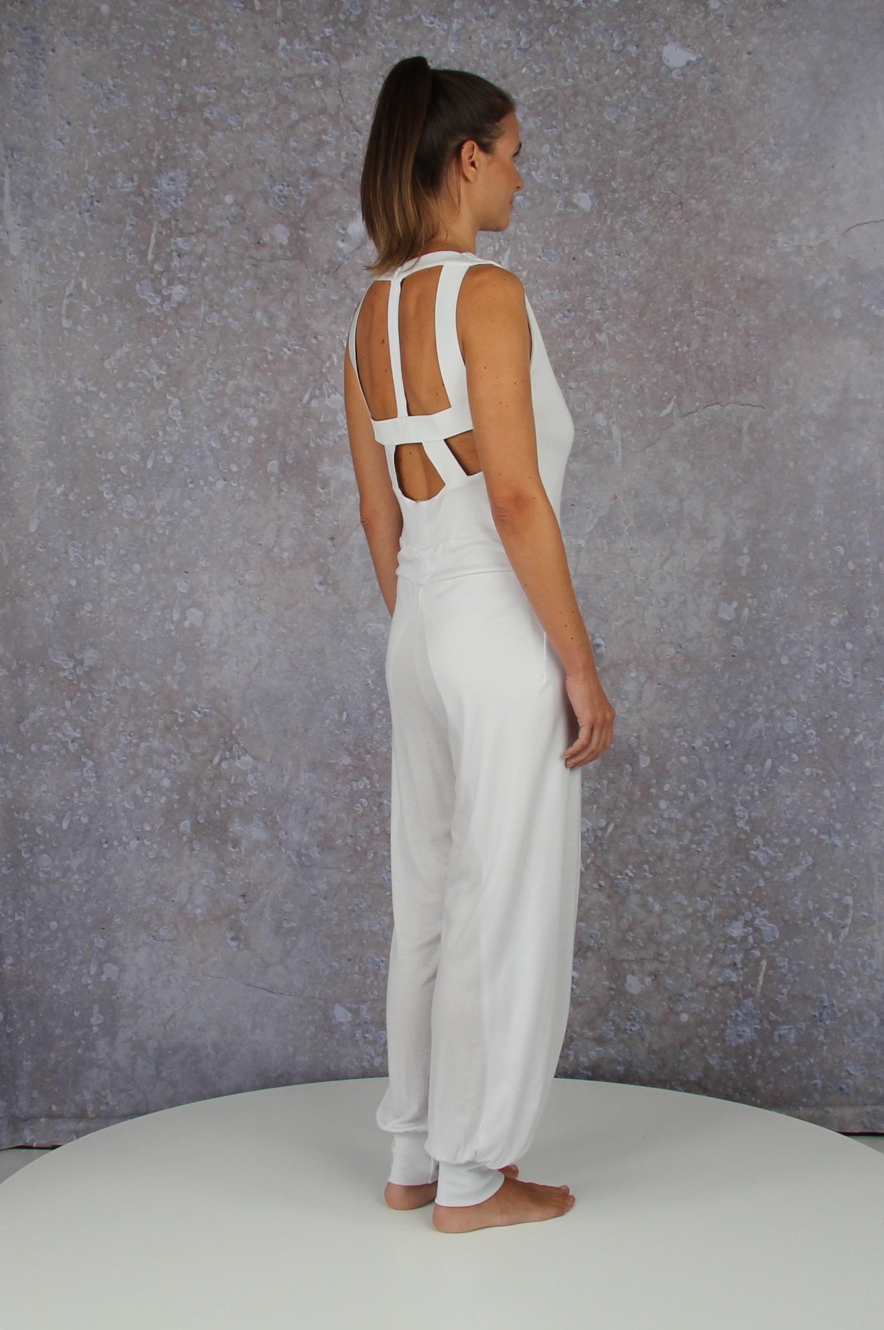 Breezy jumpsuit with waterfall collar