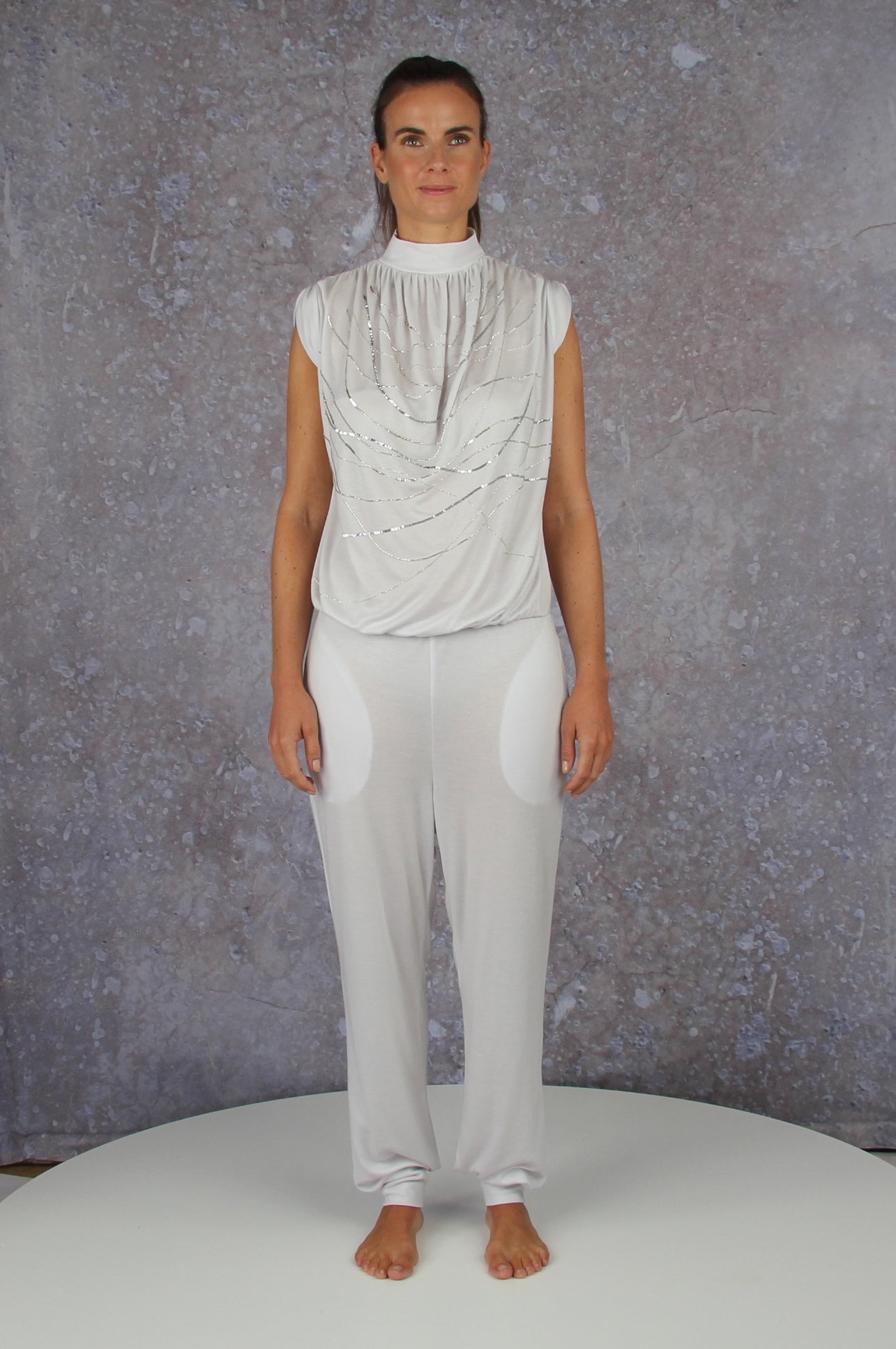 embroidery jumpsuit yoga white kundalini